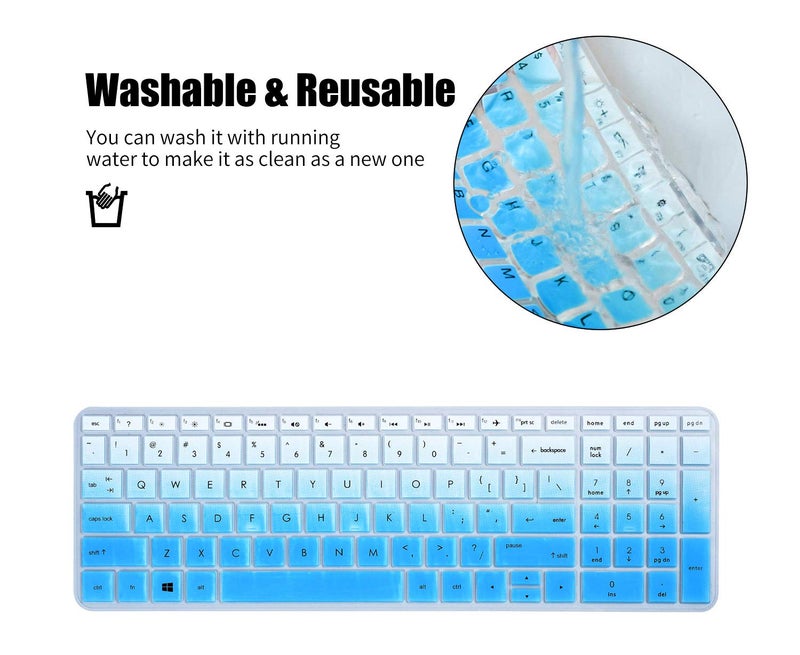 iKammo Keyboard Cover Skin Compatible HP Envy x360 15.6" 15-dr1010nr 15m-dr1012dx / HP Pavilion x360 15-BR075NR / HP Pavilion 15-BS 15-BW 15-CC 15-CB 15-CD Keyboard Covers(Omber Sky Blue) - Image 4